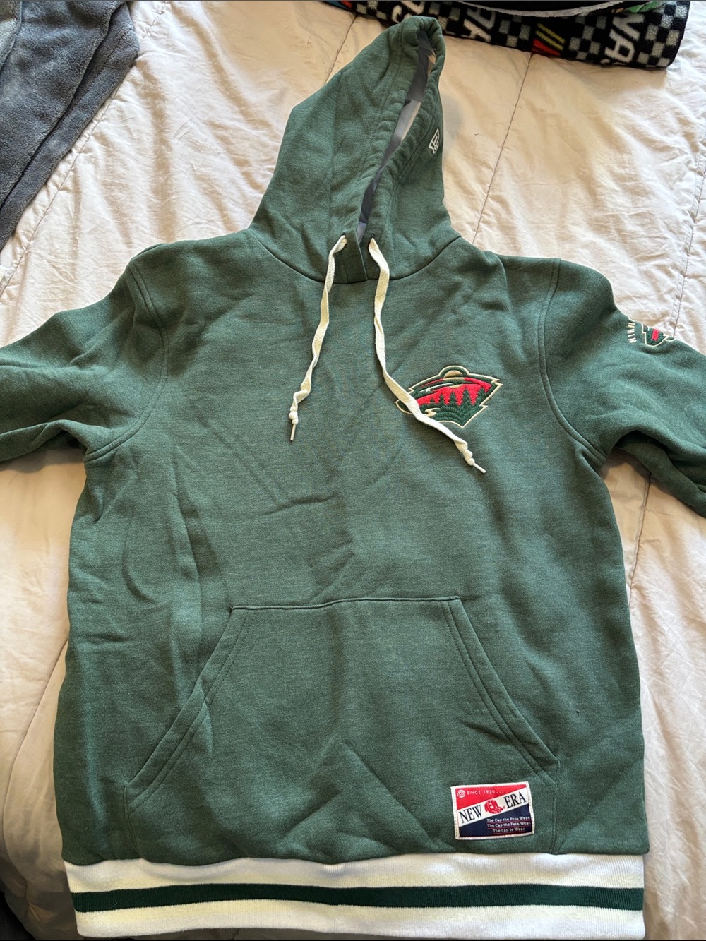 Minnesota Wild Embroidered RetroGreen Hooded Pullover Sweatshirt with Team Patch